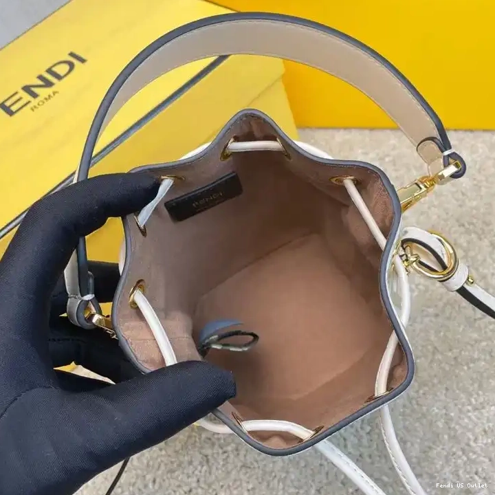 Affordable In Mini Leather Tresor FF Fendi Motif Bucket White Calf Bag Mon 0507